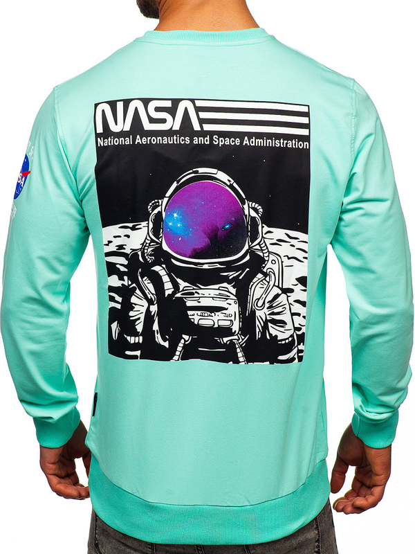 М'ятна чоловіча толстовка з принтом без капюшона Bolf 6476