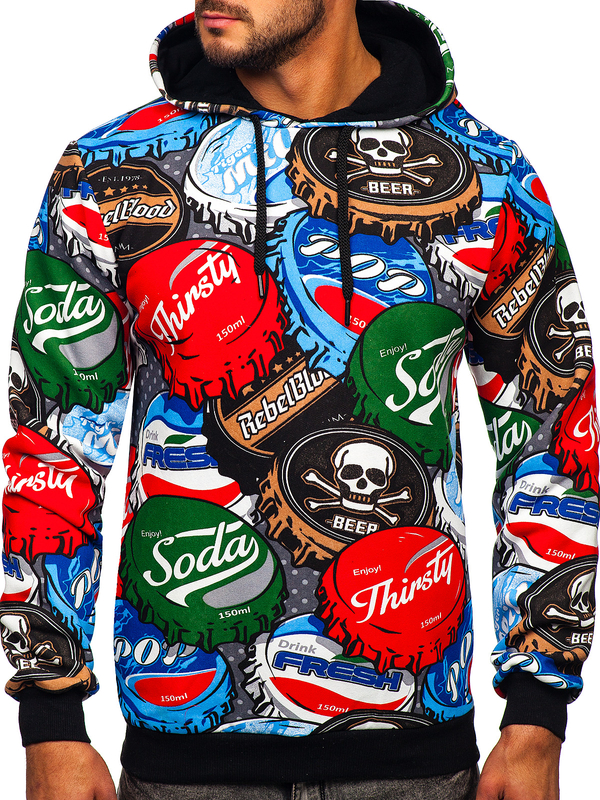 Різнобарвна чоловіча толстовка з капюшоном і принтом Bolf 141031