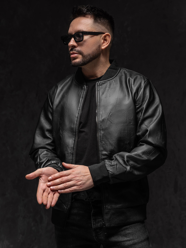 Чоловіча чорна шкіряна куртка-бомбер Bolf 3A66A1