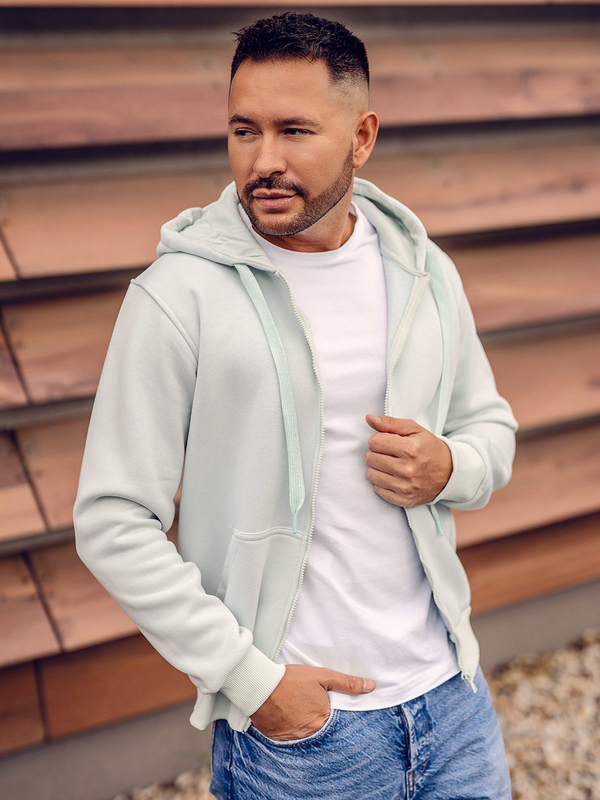 Світло-м'ятна чоловіча толстовка на блискавці з капюшоном Bolf 2008A