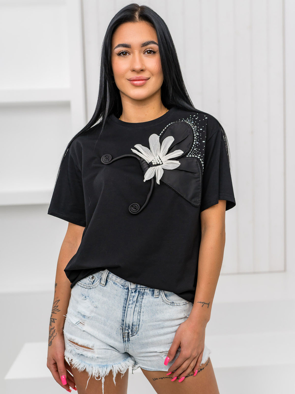 Чорна жіноча футболка з аплікацією Bolf 96T633