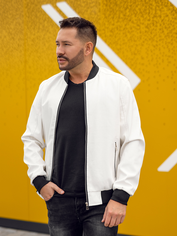 Біла шкіряна чоловіча куртка-бомбер Bolf 7110A