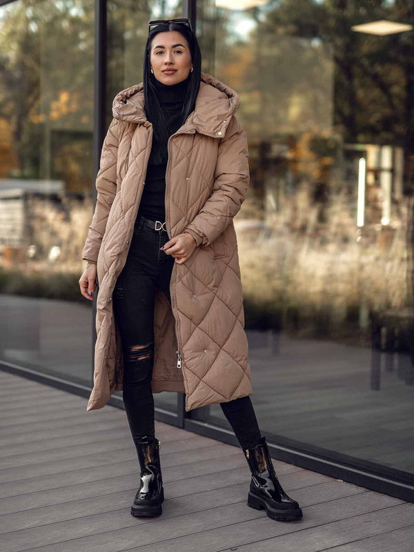 Довга стьобана куртка Camel, жіноче зимове пальто з капюшоном Bolf 5M3173A