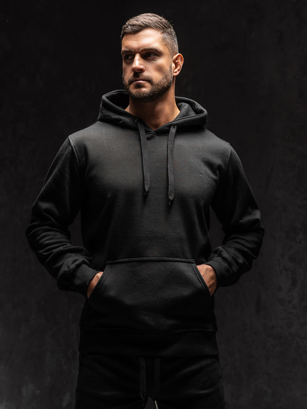 Чорна чоловіча толстовка з капюшоном кенгуру Bolf 2009A1